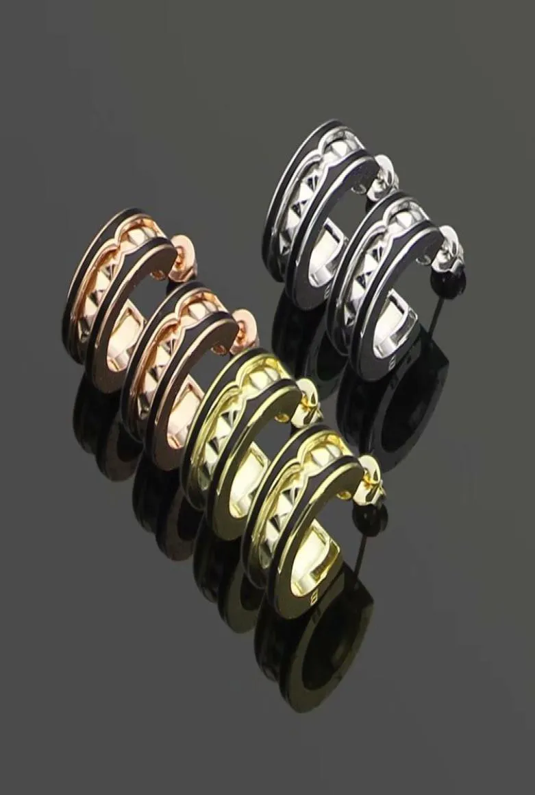 América Estilo Estilo Lady Mujeres Titanio Gradado B Iniciales B Spiral Negro Cerámica Cshape Stud Pendientes 3575672709185