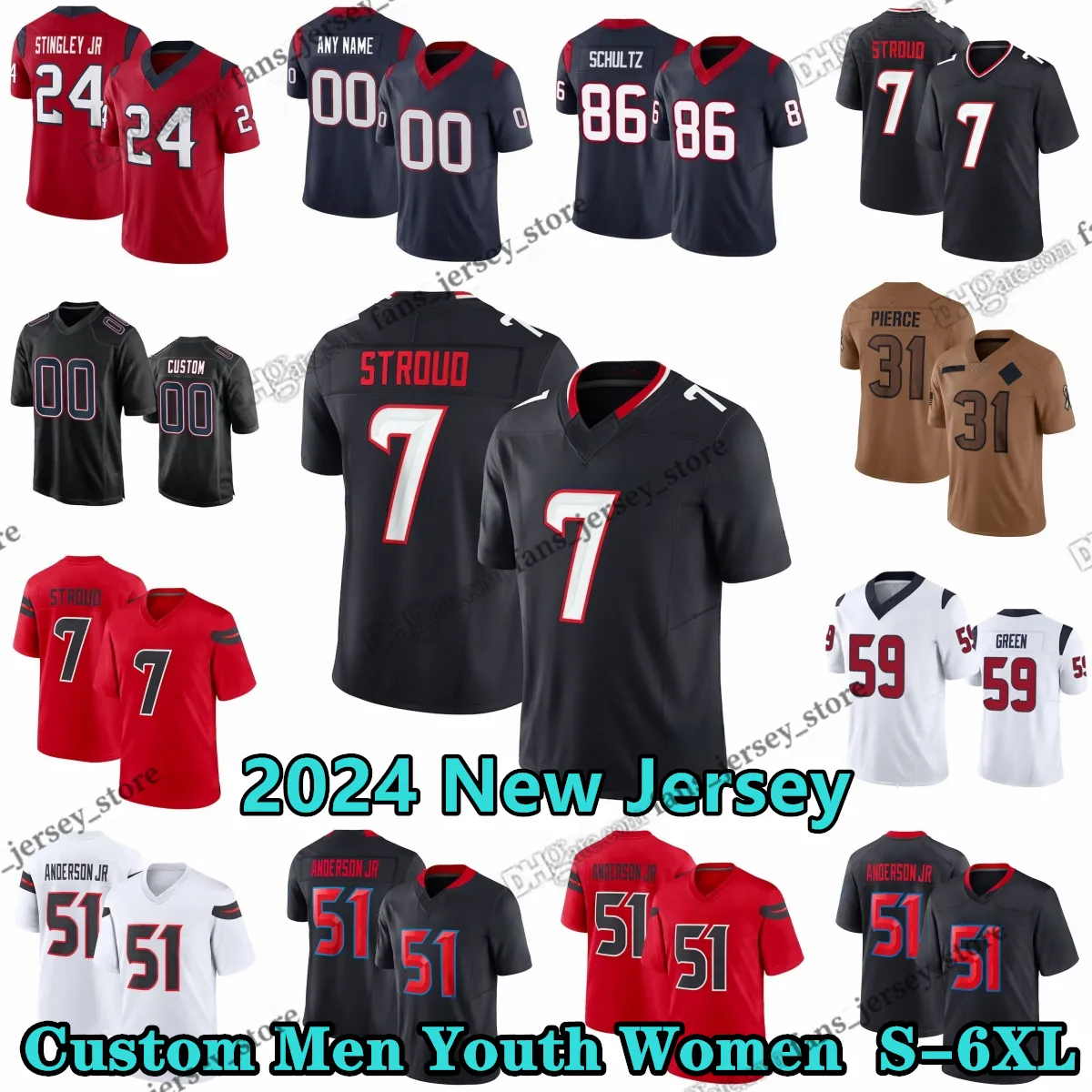 Custom S 6XL DIY American Football Shirts Featuring C.J. Stroud Devin Singletary Nico Collins Desmond King Dalton Schultz Xavier Hutchinson Robert Woods And Blake Cashman Available In 7 26 12 25 86 19...