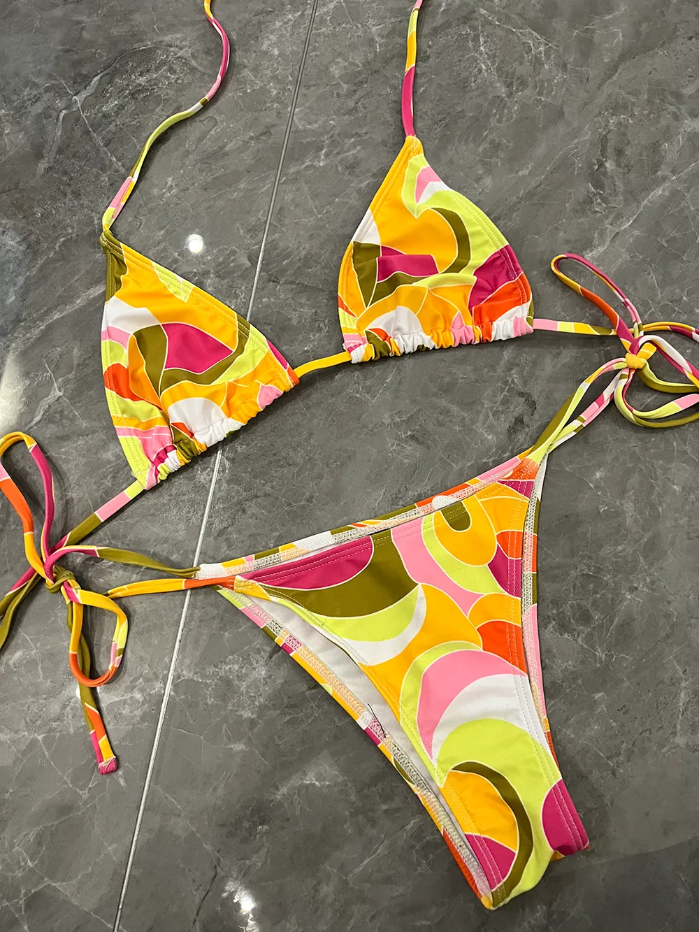 Designer Geometric Printed Womens Lemon Print Bikini Set Luxury