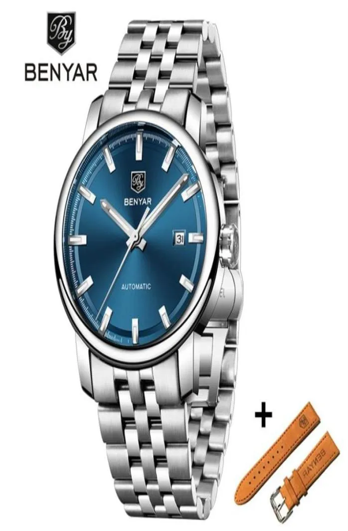 Benyar Business Mens Mechanical Watches Set Waterproof äkta lädermärke Lyxig automatisk armbandsurklocka Relogio Masculino219685922