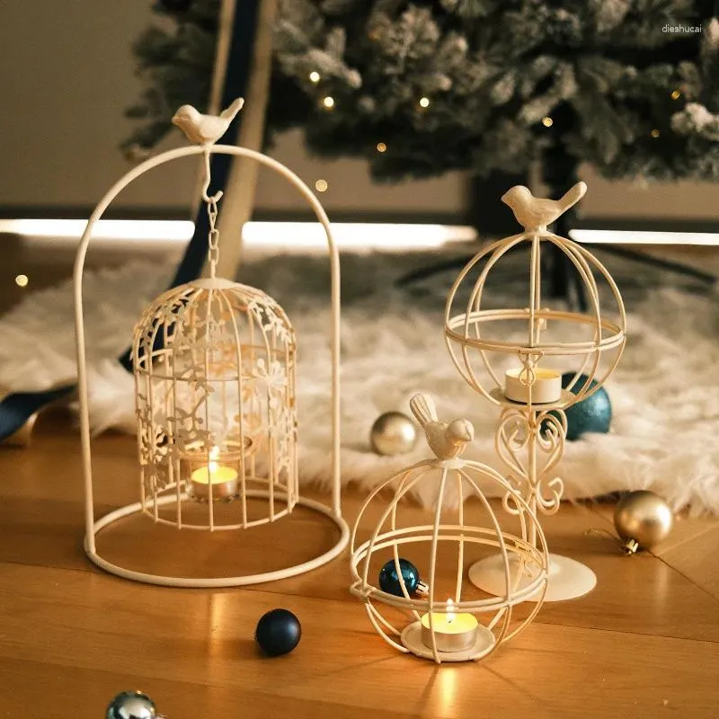 Candle Holders Nordic Creative Retro Birdcage Cute Lantern Holder Hollow Home Decoration Desktop Stick Stand Wedding Ornaments