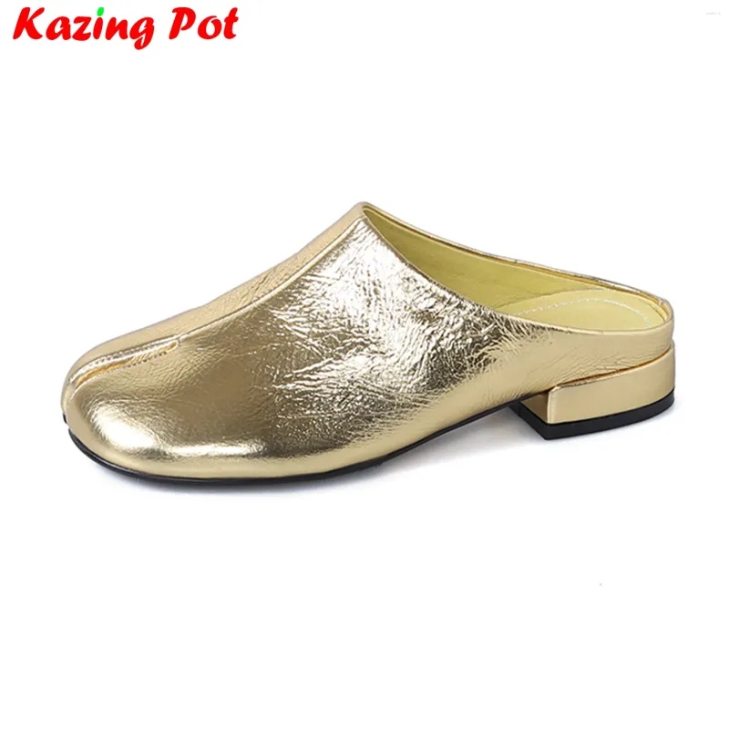 Casual Shoes Krazing Pot Big Size Cow Leather Chunky Low Heels Chic Slingback Slip On Mules Colorful Slides Elegant Brand Women Pumps