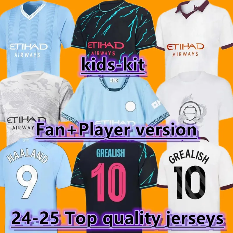 24 25 Haaland Man Citys Jerseys de fútbol Fans de jugadores Grealish Foden Sterling 2024 2025 Camisa de fútbol de Bruyne Gesus Bernardo Mahrez Maillot Foot Men Kids Kits