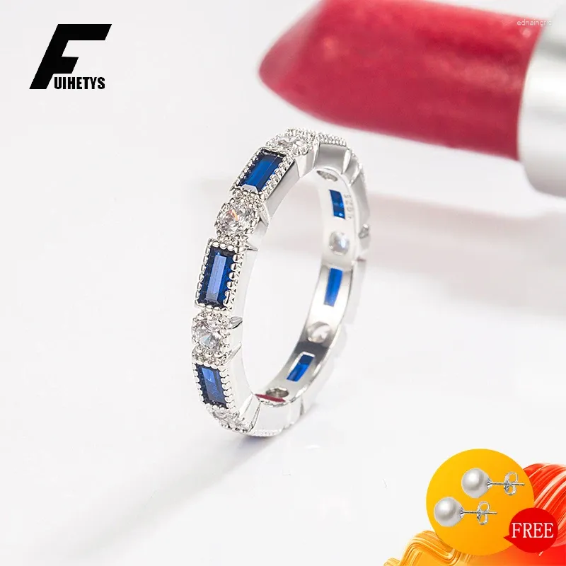 Anillos de clúster Fuihetys Accesorios de anillo de mujeres 925 Joyas de plata con zafiro de circón Gemstone Finger para la promesa de fiesta de bodas