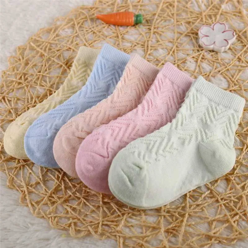 Kids Socks 5 Pairs/Lot Children Soft Cotton Socks Boy Girl Baby Ultrathin Fashion Breathable Solid Mesh For Spring Summer 1-8T Teens Kids Y240504