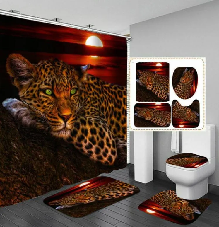 180x180cm 1pc3pcs Moon Léopard Fleur Léopard Cheetah W12 Crochets de douche de salle de bain rideau de toilette tapis de couvercle de rideau LJ2011284416335