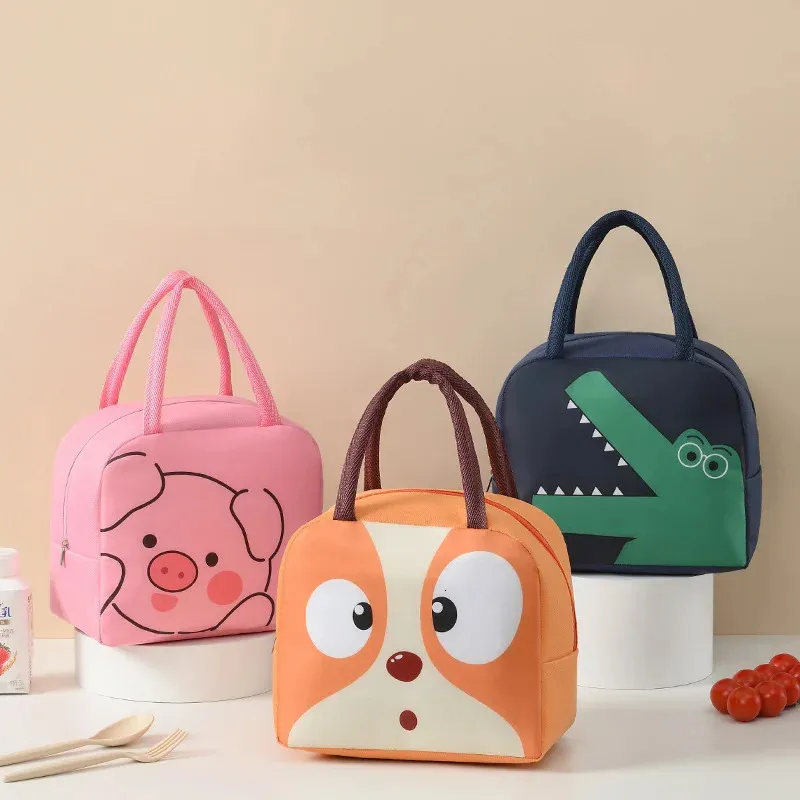 Cartoon Animaux Sacs à lunch thermique pour enfants avec enfants Girls Storage Banto Lunchbox Food Sac Isolation 240424