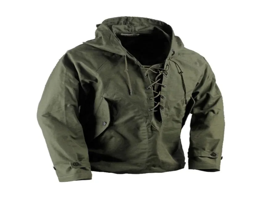 USN Wet Weather Parka Vintage Deck Giacca Pullover Lace su Uniform WW2 Mens Navy Military Giacca con cappuccio Outwear Army Green 2012187381552