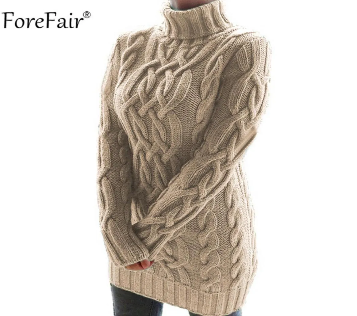 FORVAIR MINI Turtleneck herfst Winter Lange mouw Warm losse trui Dames Kleed Gray Khaki Sexy Casual Gebreide dikke jurken 2009221644171