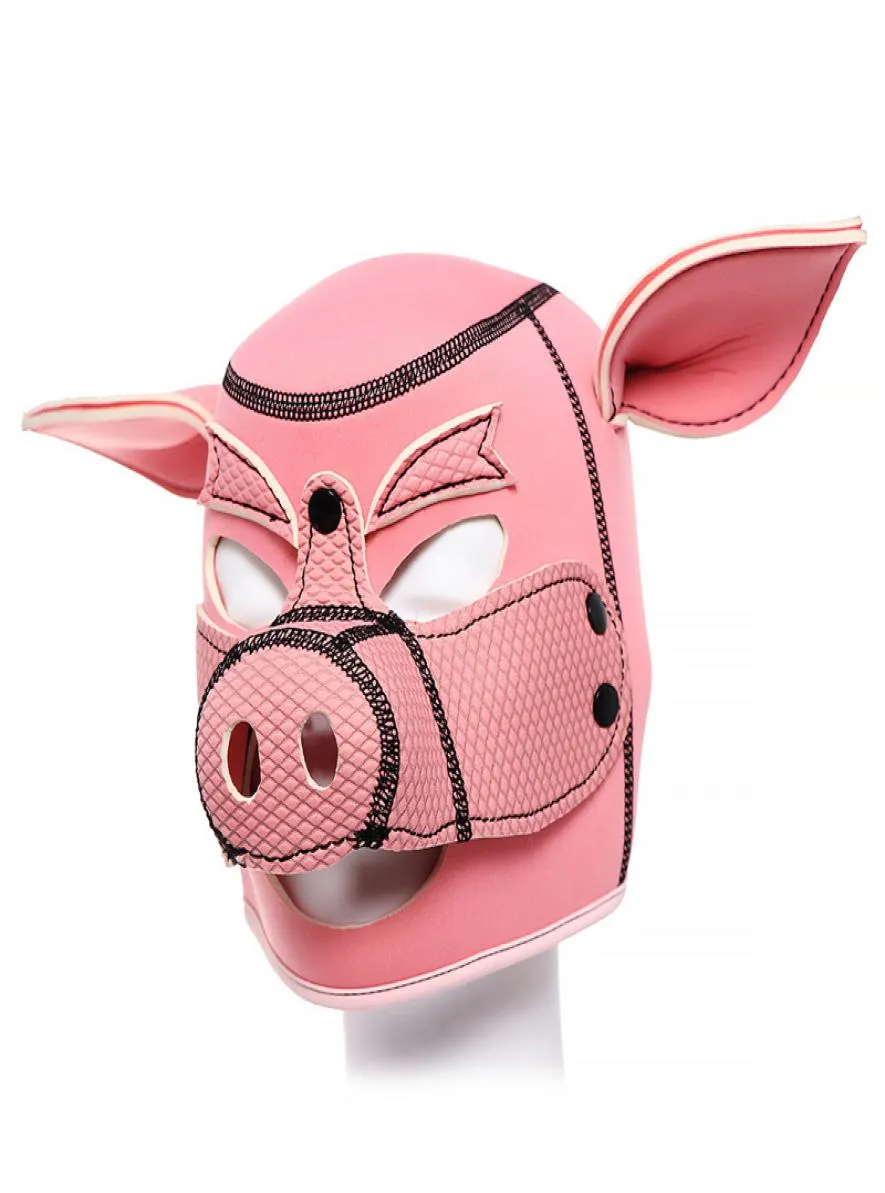 Cosplay Cosplay Soft Bondage Comfort Sponge Making Pink Pig Mask Long Orees Face Hood BDSM Fétisan érotique Halloween Party8636147