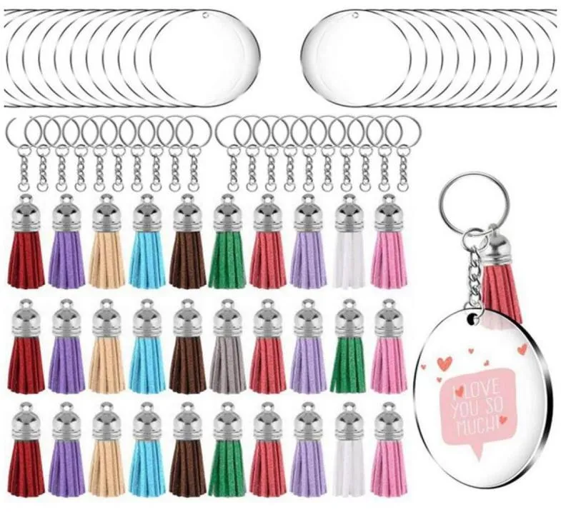 Keychains Acryl Circle Keychain -lege plekken Clear Kit 120pcs voor Cricut Project, inclusief DISC -spaties, Tassels9968314