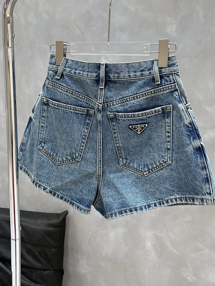 Vrouwen spijkerbroek terug driehoek Logo Appliqued Summer Fashion Casual Designer Shorts Smlxlxxl