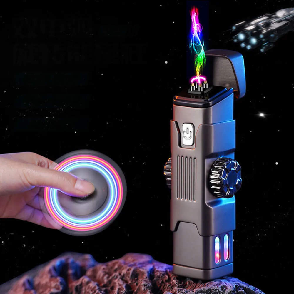 Energiekolom Fidget Spinner USB lichtere dubbele boog kleurrijk licht opladen lichter