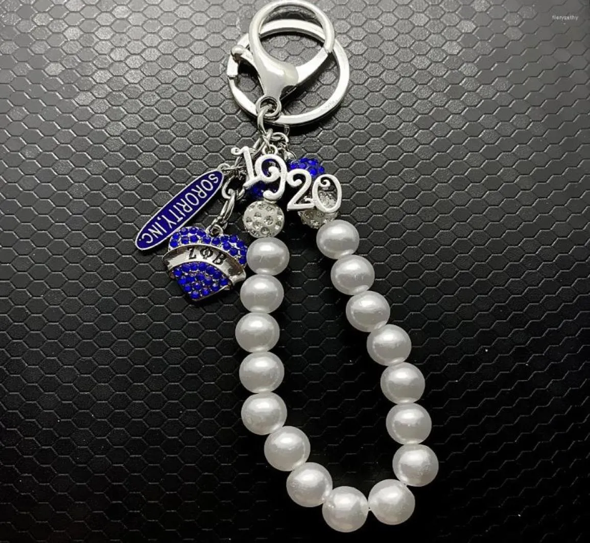 Keychains Zeta Phi Beta Sorority Society Rhinestone Hearthaped Metal Pendant White Bead Chain Key Ring3744010