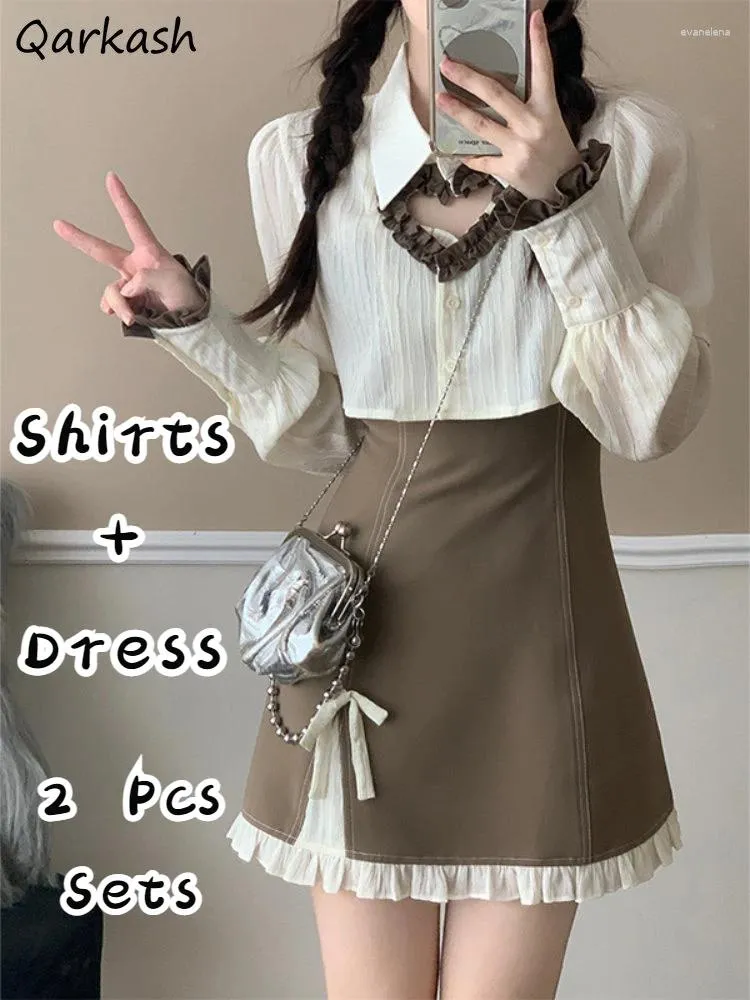 Abiti da lavoro set di donne svuotanti camicie senza maniche mini abiti patchwork dolce outfit primaverili a primavera harajuku preppy coreano stile coreano