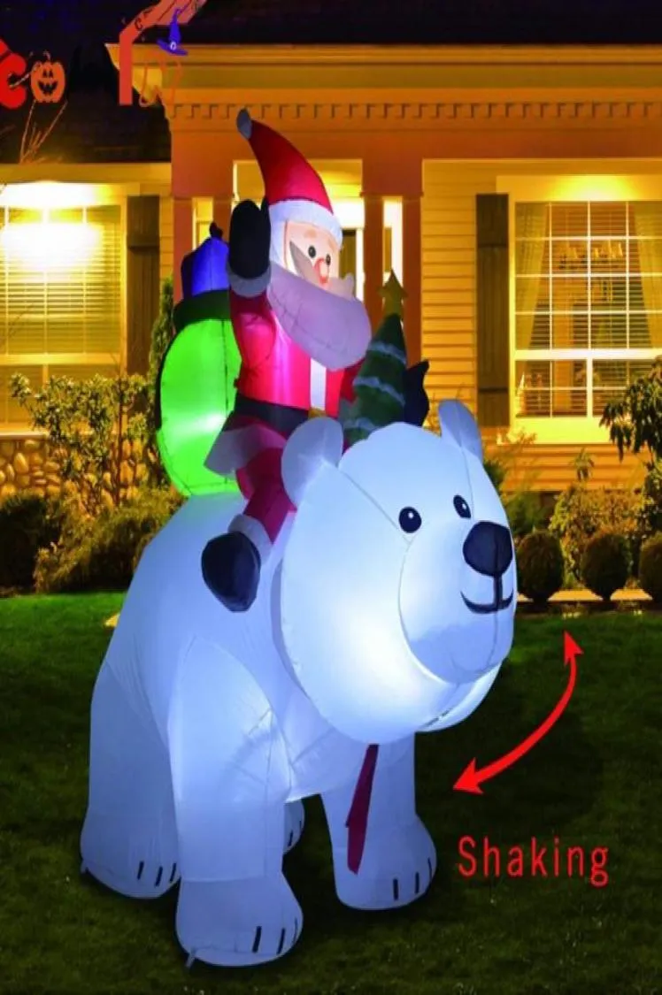 Jätte uppblåsbar jultomten ridande isbjörn 2m jul uppblåsbar skakande huvuddocka inomhus utomhus trädgård Xmas dekoration2856172