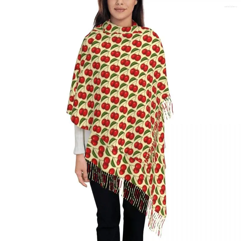 Écharpes écharpe chaude hivernle rouge imprimé châles wrpas cerise motif imprimé bufanda mujer femmes couches de mode