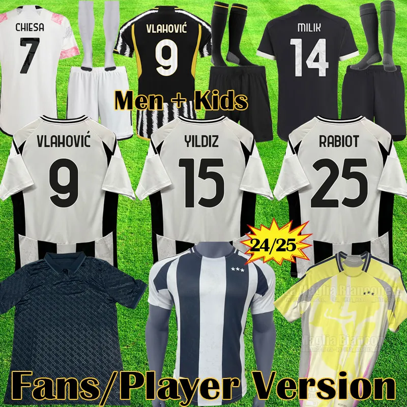 2023 24 25 Vlahovic Home Zebra Soccer Jerseys Milik Yildiz Kit 2024 2025 Chiesa Milik Kean Top Football Shirts Locatelli Rabiot T Weah Kits Miretti Men Kids Sets