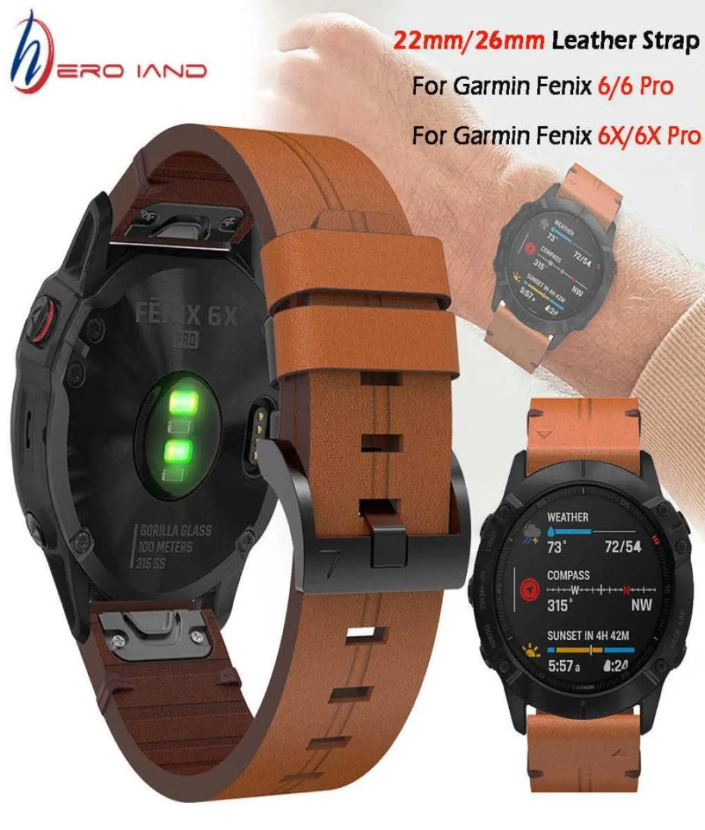 Voor Garmin Fenix 5 5x plus 6 6x Pro Smart Watch Leather Band Watchband Strap Bracelet 20 22mm 26 mm Quick Fit polsbandband H3194685