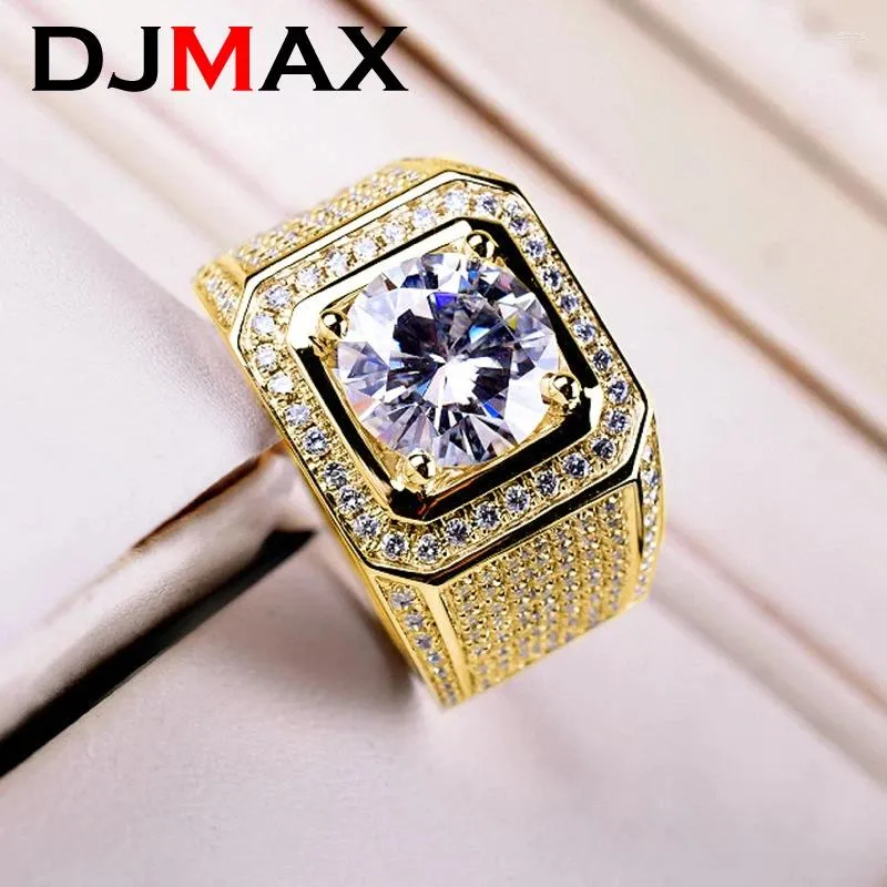 Cluster anneaux Djmax Original 925 STERLING Silver Resizable Men's Diamond 1 / 2CT Moissanite pour hommes Top Quality 2024