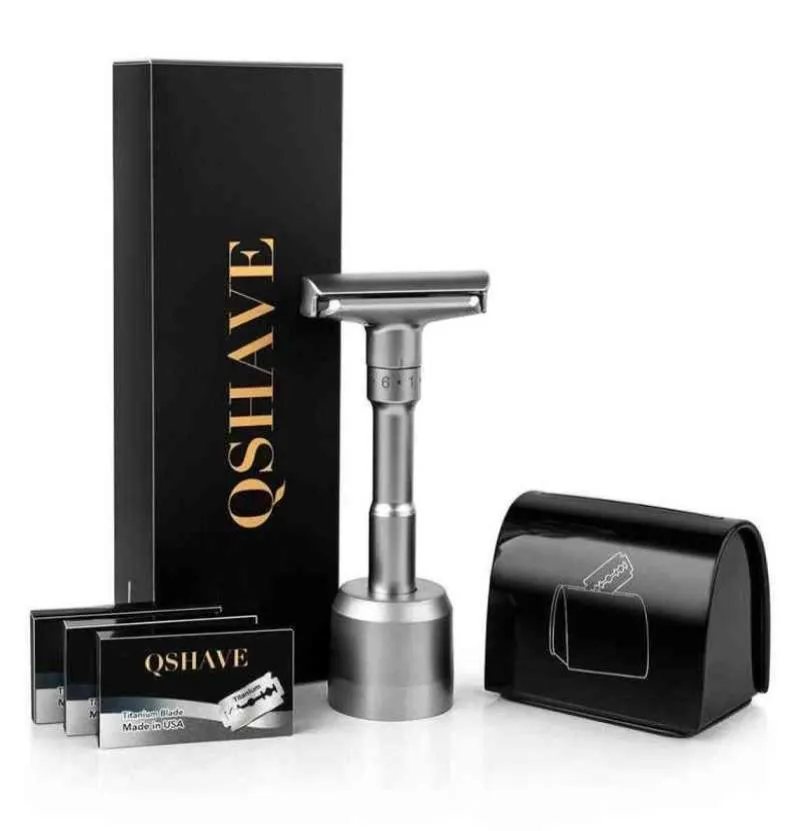 Qshave Segurança ajustável kit de barbear Men039s Kit de barbear portador de lâmina de lâmina de lâmina de barbear 15 Blades Set 2201121874583