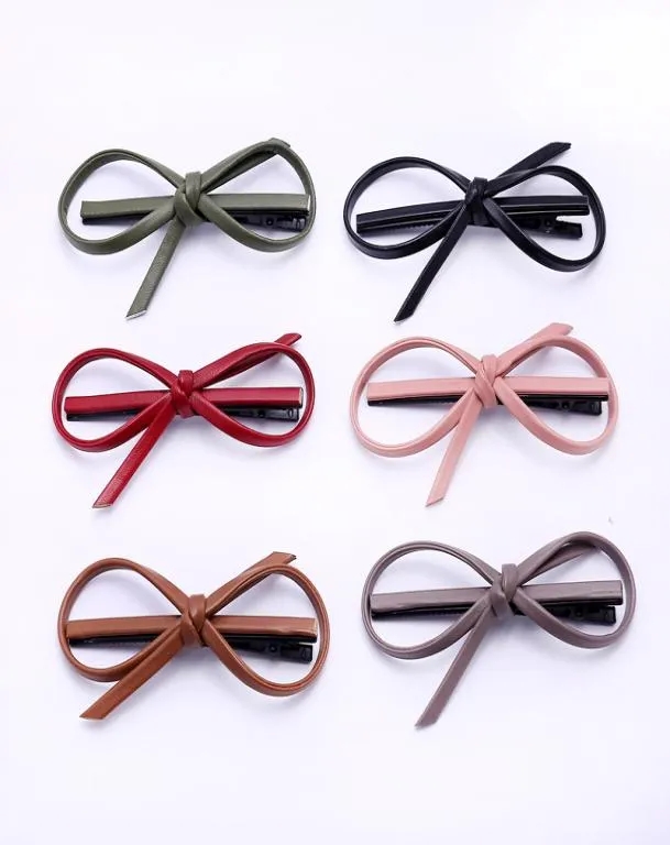 S910 Fashion Jewellery Vintage Handmade PU Leather Bowknot Berrete Hair Clip Dames haarspeld Dukbill Tanded Barrettes9346919