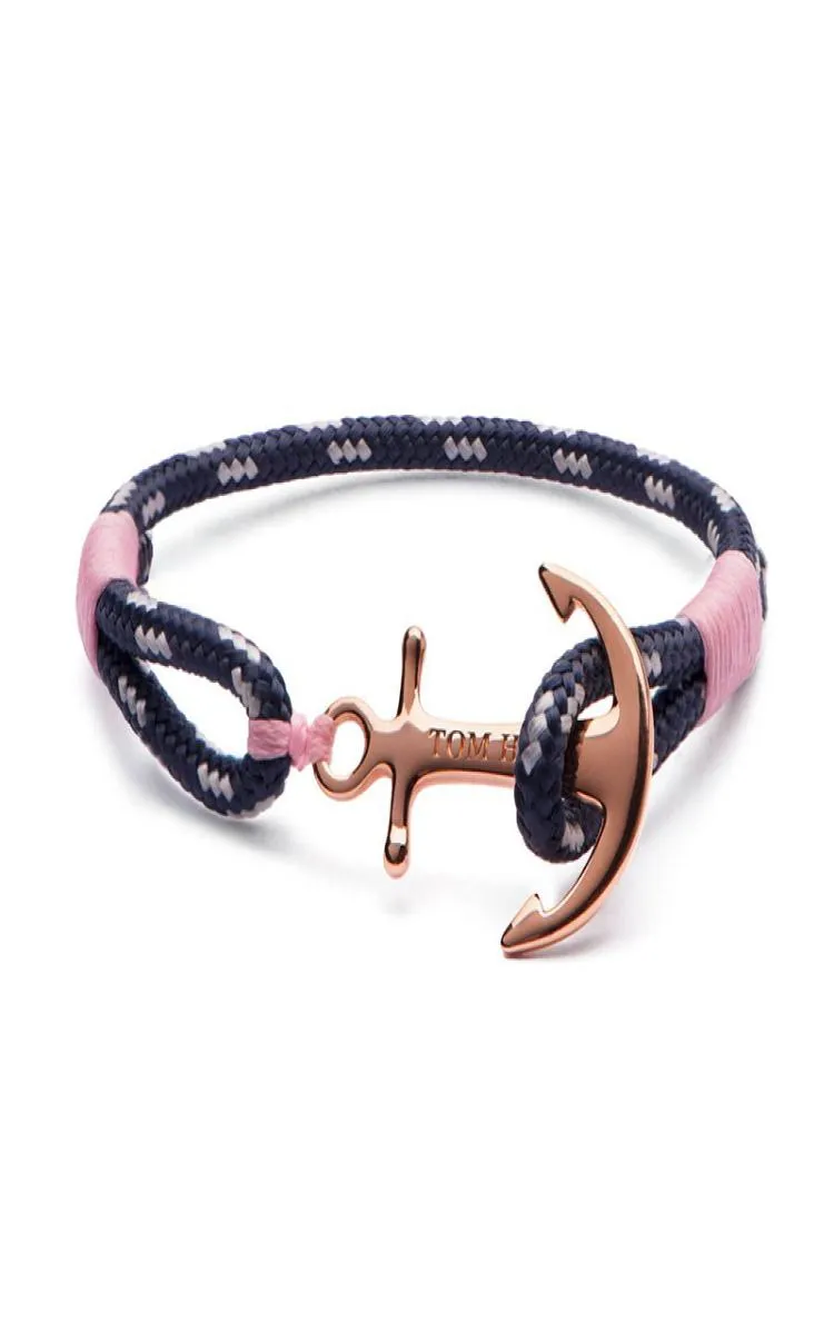 4 size Tom Hope stainless steel rose gold anchor bracelet Pink thread one layer rope bracelet with box TH139863135