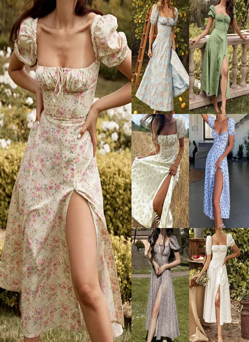 Femmes en emballé de poitrine Robe de cou carré européenne et américaine pour la jupe rétro d'été des femmes européen et américaine Robe de longueur moyenne diligneuse 8940186