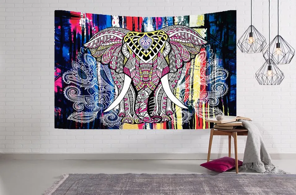 Indian Elephant Tapestry Aubusson gekleurd gedrukt decor Mandala Religieuze Boho Wall Tapijt Bohemia Beach Deken 150x130cm6432851