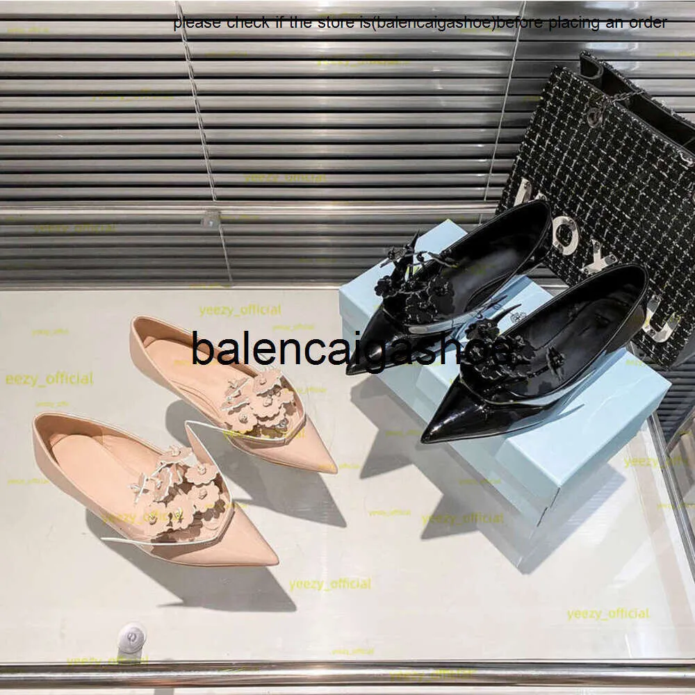 Prades Chaussures Fleurs 3D Pradshoes Sandale Triangle Femmes Origami Flower Pompe New Italie Fashion Point Toe Ballerina Flats Slipon Slipon en cuir authentique