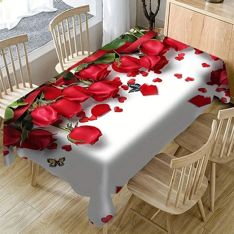 テーブルクロス1PCロマンチックな赤いバラパターンテーブルクロスピクニックキャンプや結婚式に最適