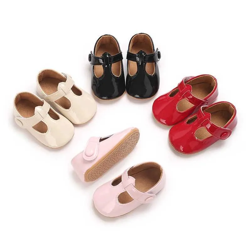 First Walkers Cute 0-18M Newborn Girl Spring and Autumn PU Multi color Princess Shoes Soft Rubber Sole Anti slip Baby Step Walking H240504