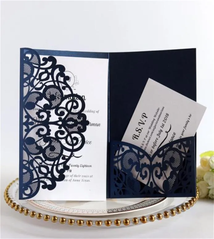 100pcs Elegant Blue White Gold Laser Cut Lace Wedding Invitation Card Covers Greeting Card Cover Party Decor Supplies7633471