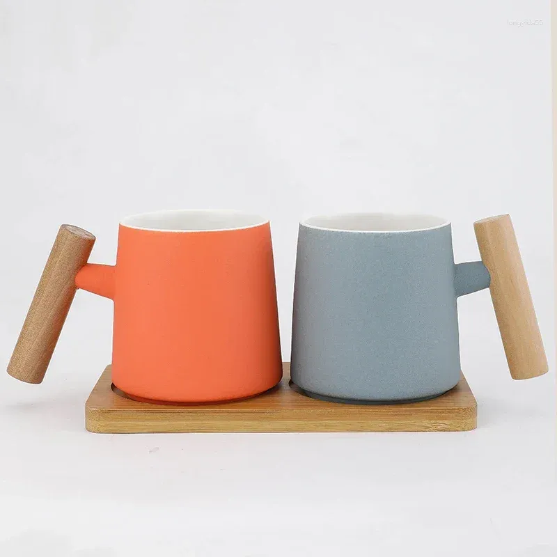 Tazze in legno manico in legno tazza di ceramica coppia coppia set latte a doppia tazza familiare
