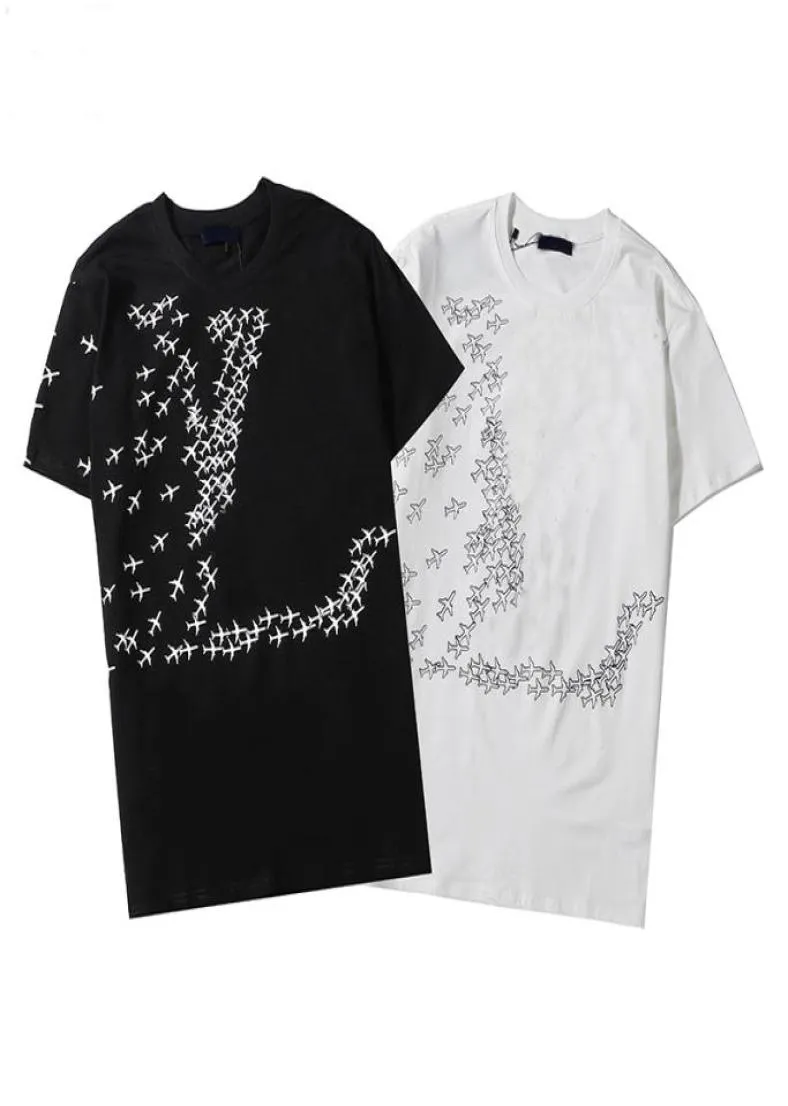 2022 homens impressos t camisetas pós designer fragmento letra de avião impressão paris roupas de camisa masculina tag solto estilo preto white9673874