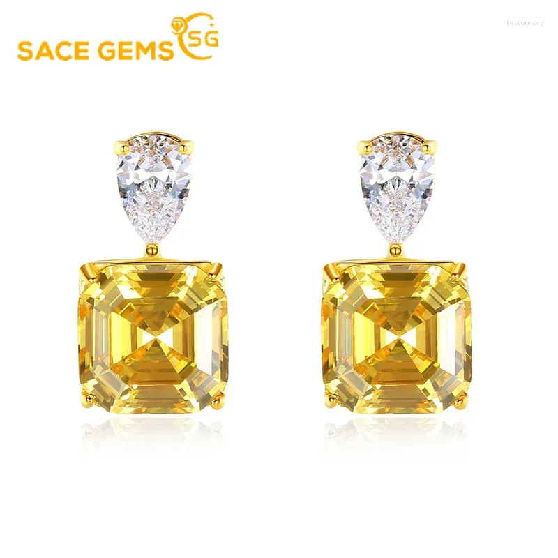 Dingle örhängen SACE GEMS Luxury Women S925 Sterling Silver Pagod Cut Imitation Yellow Diamond Boutique SMycken för bröllopsfester