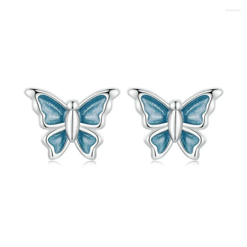 Saplama küpeler mavi kelebek kız gümüş 925 tatlı altın kaplama kolye takılar gündelik yüksek kalite