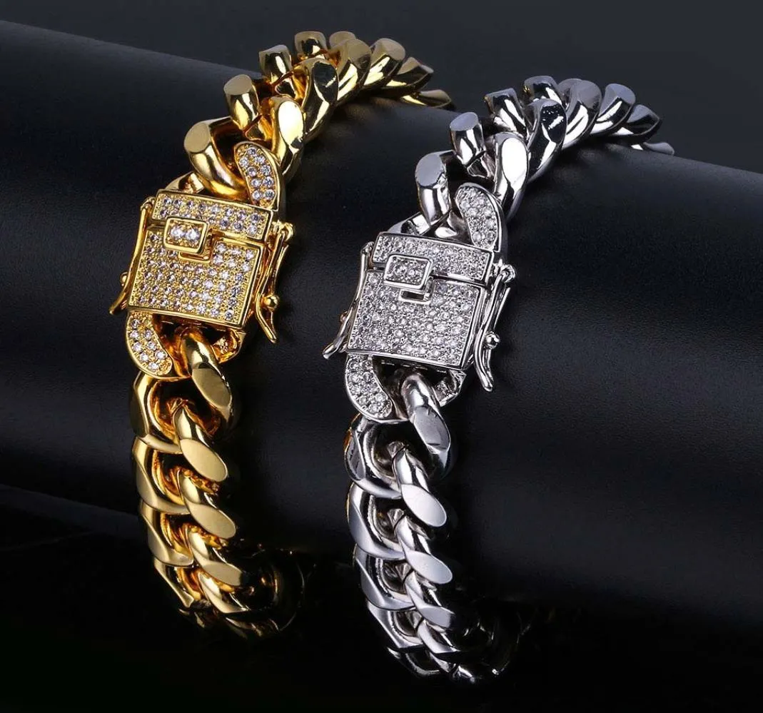 18K Echte vergulde vergulde diamanten gespen Miami Cubaanse ketting 8 inch Men Hip Hop Bracelet3200056