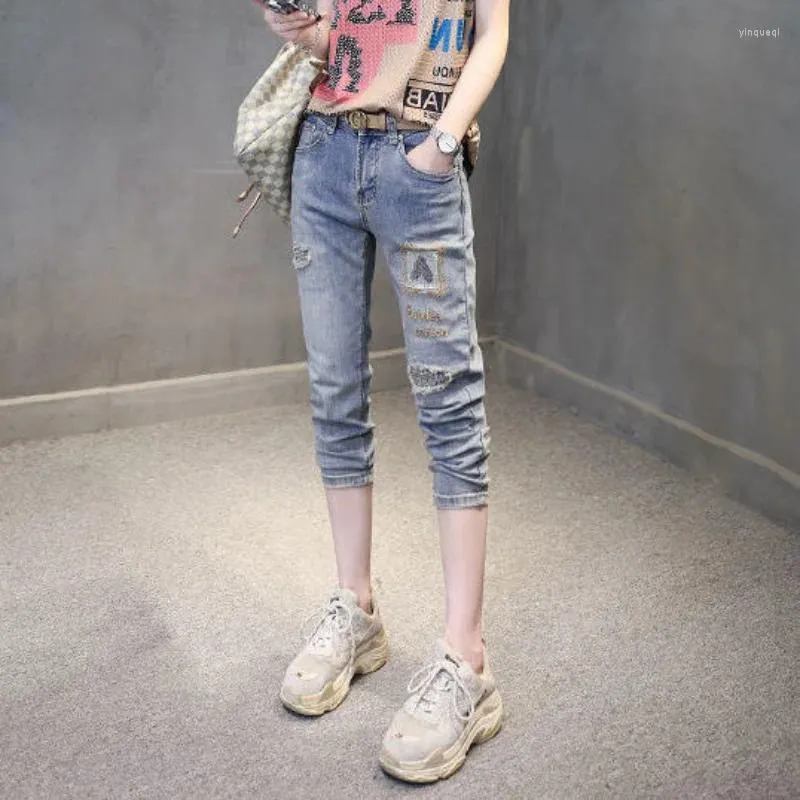 Jeans femininos Skinny Capris Mulher 2024 Creecas de verão femininas Blue jeans de jeans da cintura de calça de calça de calça para mulheres jean femme