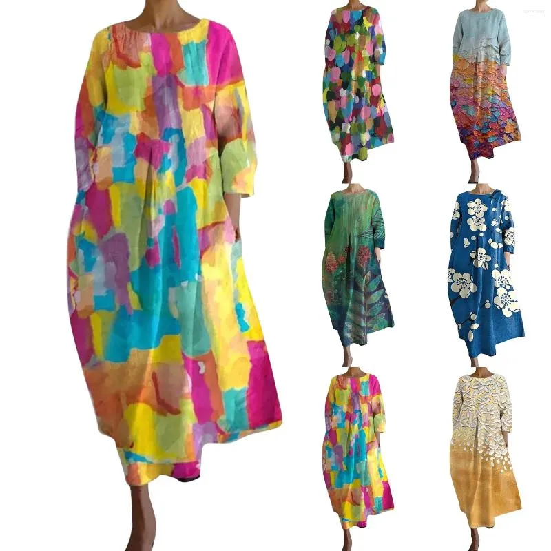 Robes décontractées pour femmes en vrac rond mode senior senior mange imprimé V robe de soleil robe de soleil court pour l'été