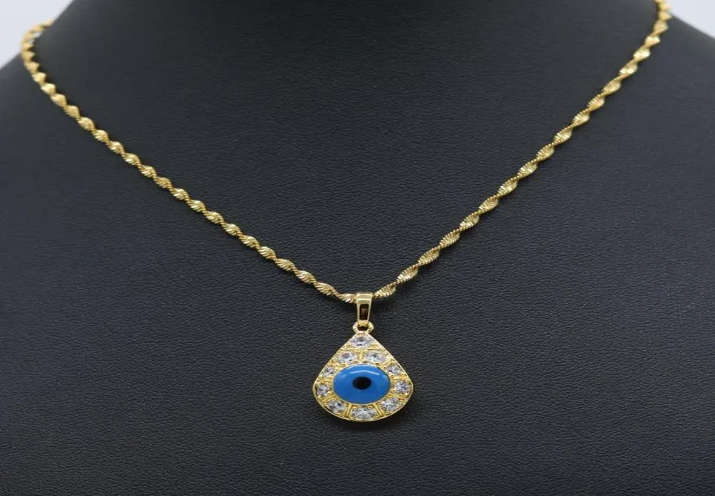 Evil Blue Eye Anhänger mit Wellenkette 18K Gelb Gold gefülltes Tränenheizanhänger Halskette Geschenk7638143