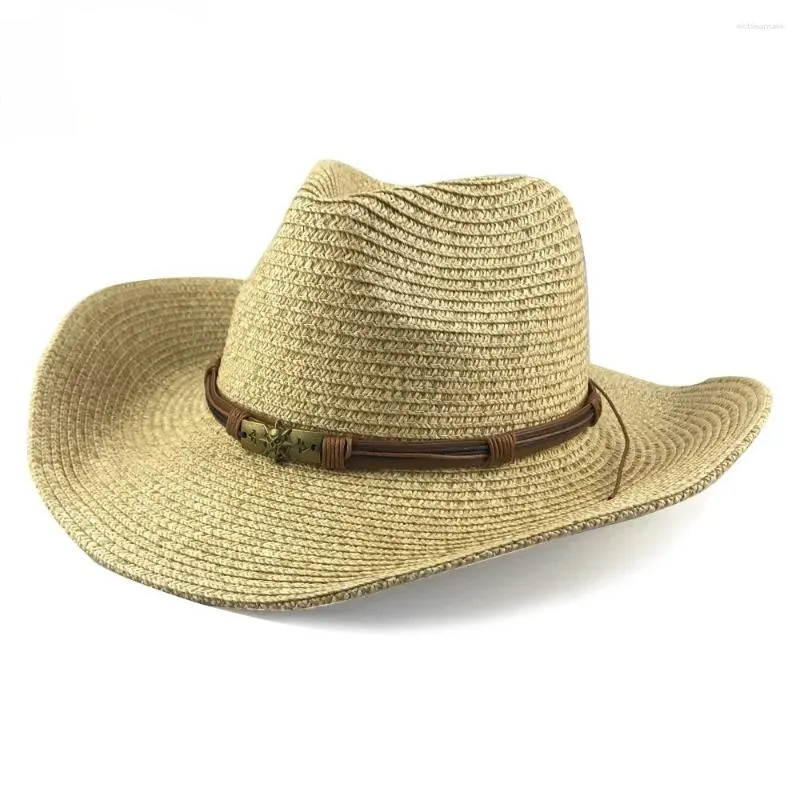 Bérets Fashion Paille pour hommes femmes Summer dans Fedora de style cow-boy