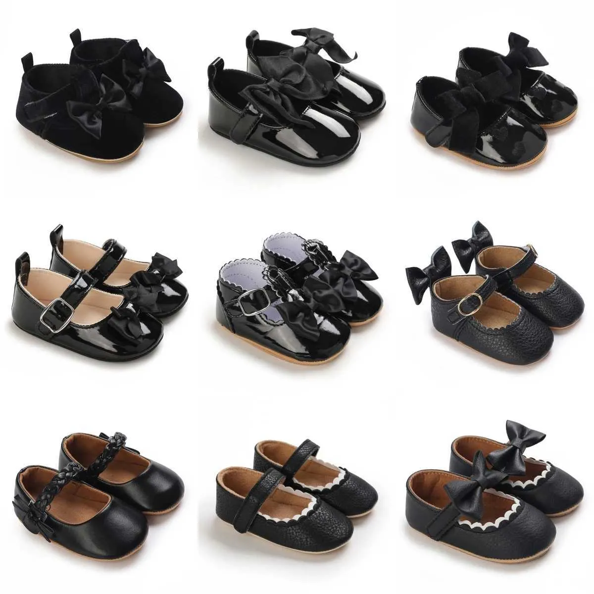 First Walkers Black Fashion Party Barty Princess Shoes Boys and Girls Step Walking Rubber Soled Anti Slip Baby 0-18m H240504