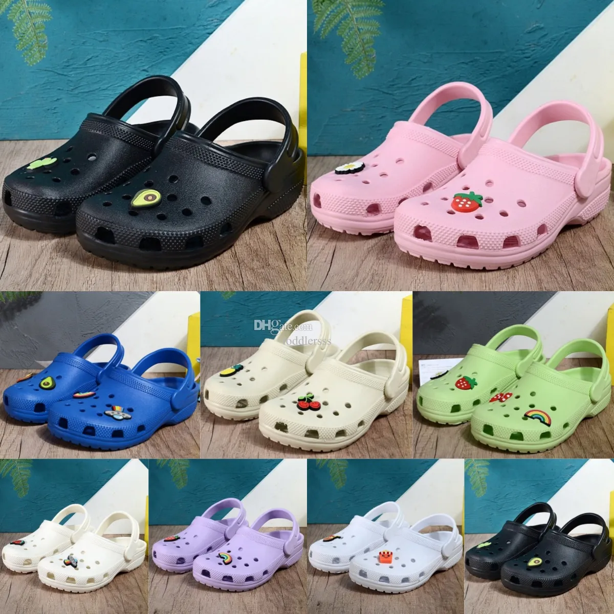 Çocuk Terlik Toddler Slaytlar Kızlar Sandalet Tasarımcısı Tıkıklar Plaj Kaydırıcıları Erkek Çocuklar Gençlik Somunlar Ayakkabı Siyah Beyaz Mavi Pembe Güvercin Platformu Sandal Boyutu C9-J4