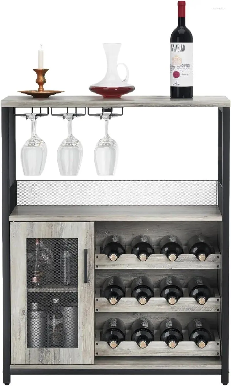 Küchenspeicherkabine mit abnehmbarer Weinstange Glashalter kleiner Sideboard und Buffet -Maschentür (grau)
