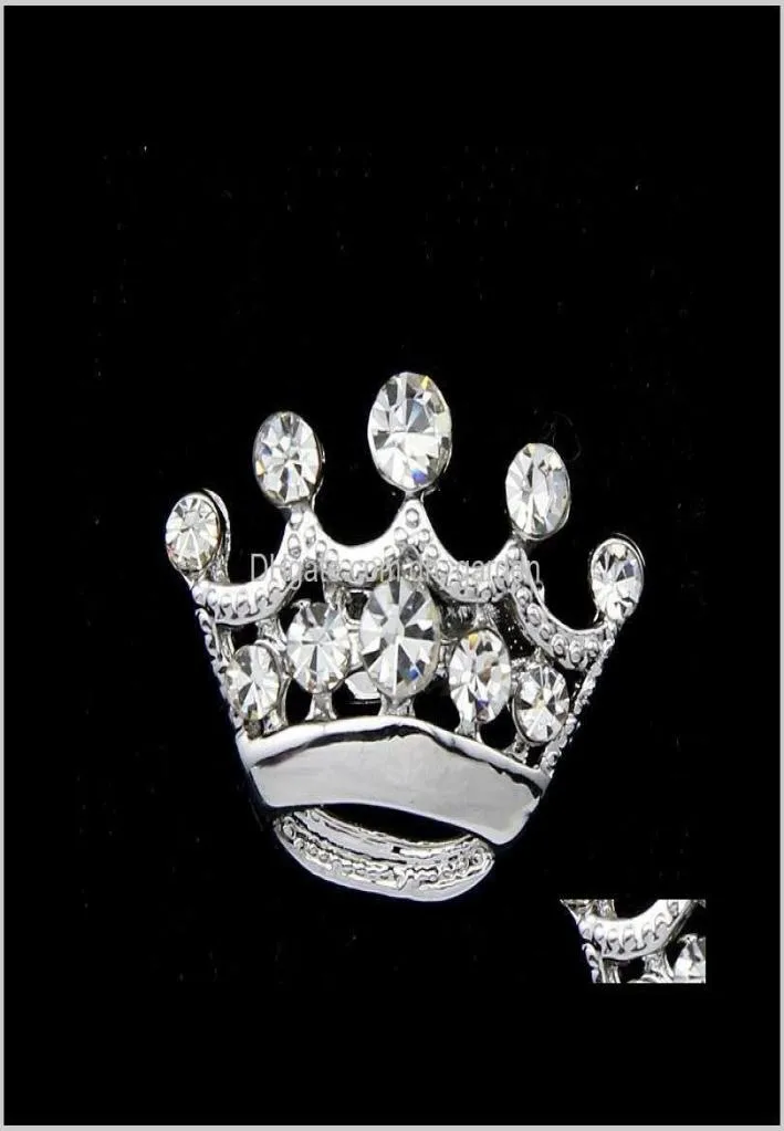 Pins Mode Sier Tone Clear Crystal Crown Broschen Mann Frauen Strass Diamante Pins Hochzeit Schmuck Broschen cor stürzen 1592651