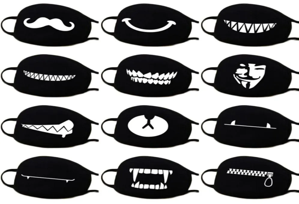 13 types de motifs femme hommes dessin animé drôle de coton noir bouche noire à moitié visage souple antifiogue antidést Masque2571350