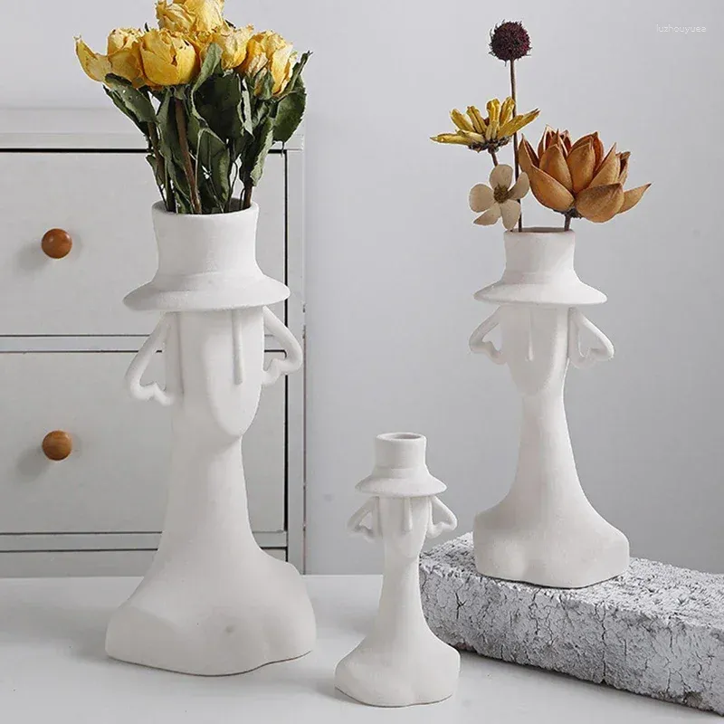 Vasen Arrangeur weißer Arrangement Charakter Kopf Dining Vase Keramik menschlich