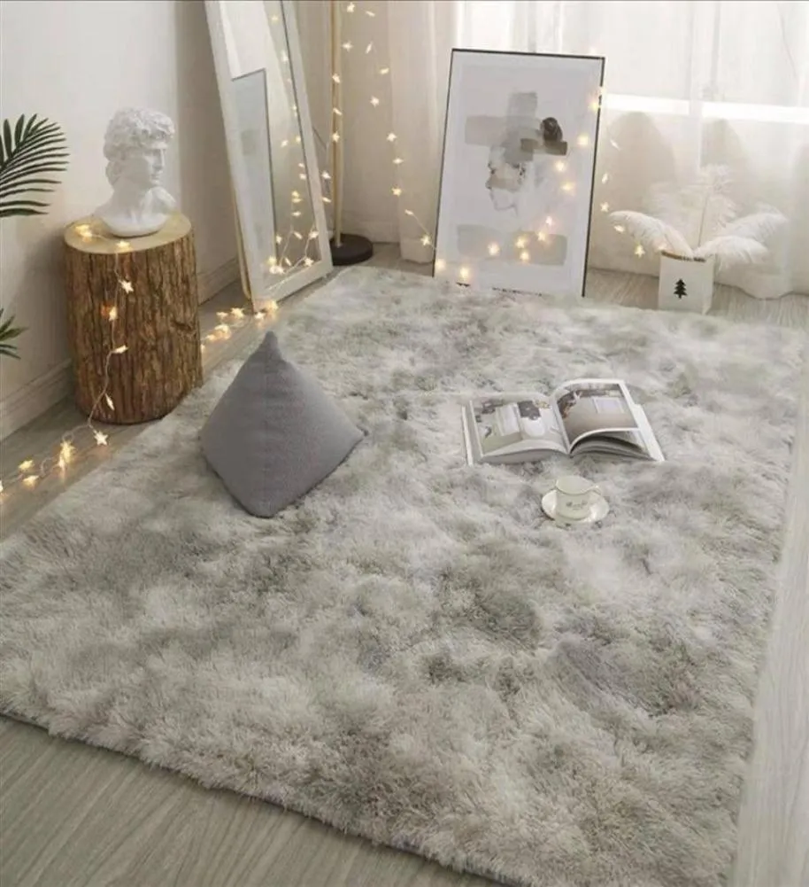 Tive de tapis gris Dyeing Carpets molle en peluche pour le salon chambre à coucher anti-aslip