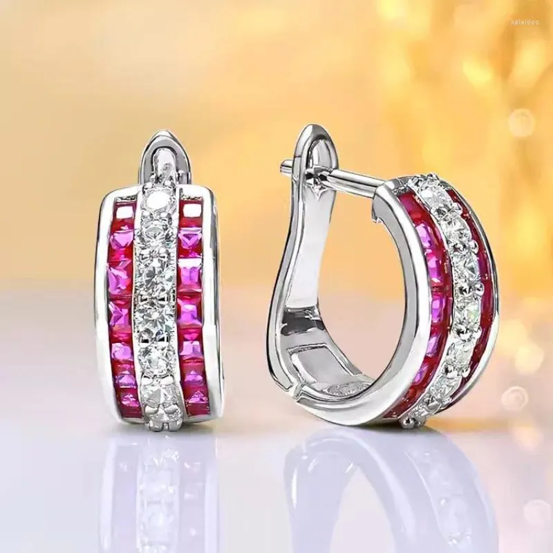 Hoop Earrings Luxury Lab Ruby Sapphire Diamond Earring 925 Sterling Silver Party Wedding For Women Men Engagement Jewelry Gift